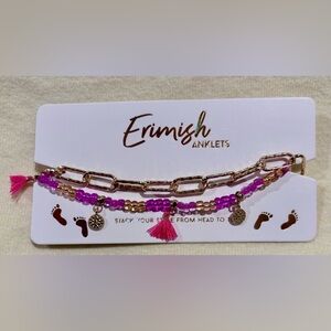 Erimish Fuchsia and Gold Charm Anklet Set